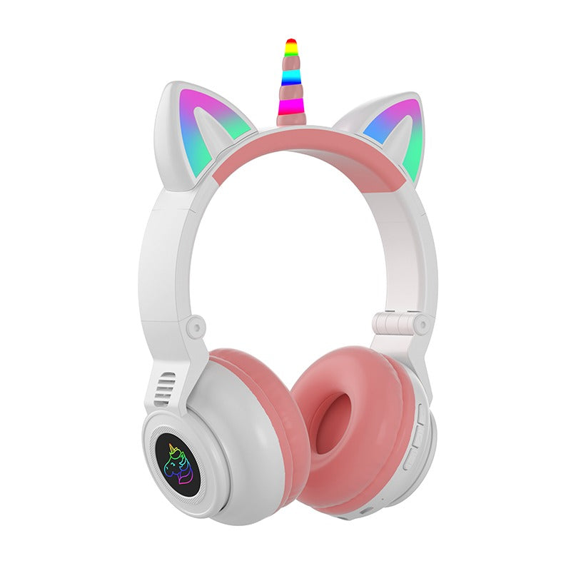 TEQ Cute Kids Headphones Pink Glowing LED Wireless Unicorn Headphone TEQ Cute Kids Headphones Pink Glowing LED Wireless Unicorn Headphone